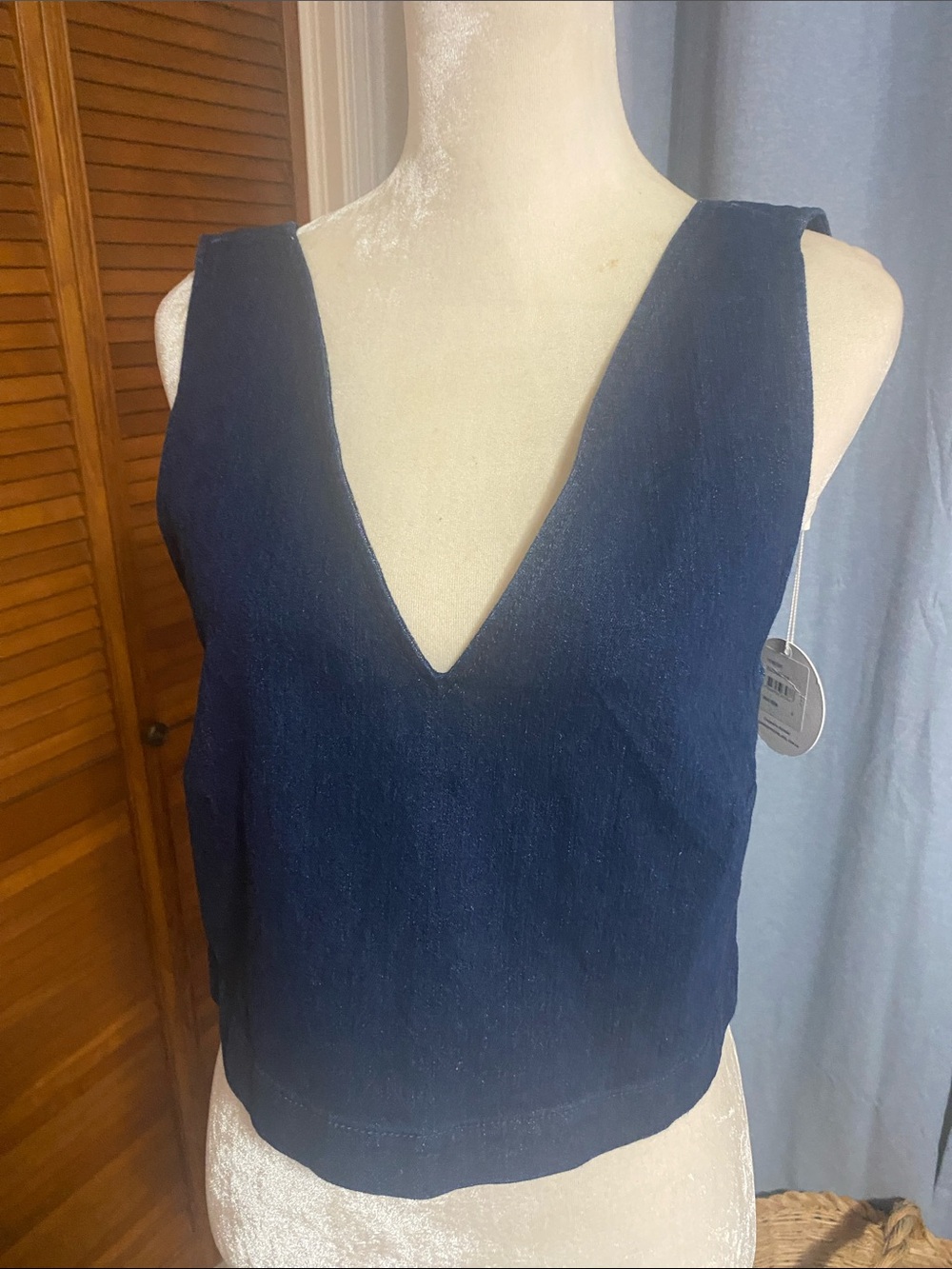 Finders Keepers Navy V-Neck Cropped Tank Top